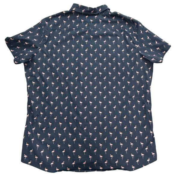 Apt.9 Shirt Mens XXL Preppy Navy Pink Flamingo‎ Short Sleeve Button Up Slim Fit - Picture 2 of 7